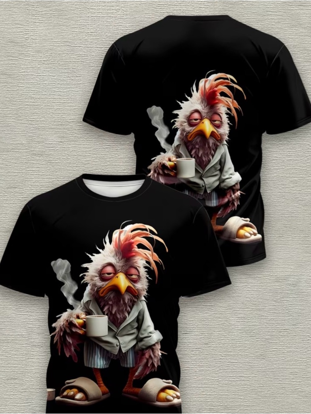 Mens Black Rooster Coffee Graphic Tee - 2x